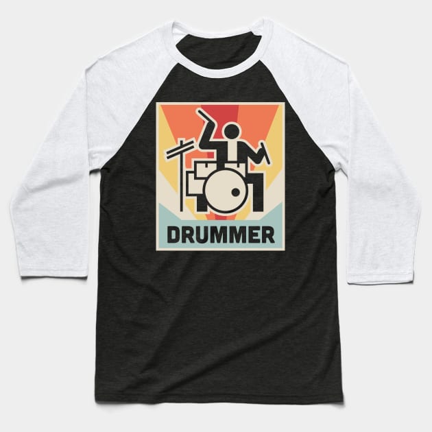 Vintage 70s Drummer Design Baseball T-Shirt by MeatMan